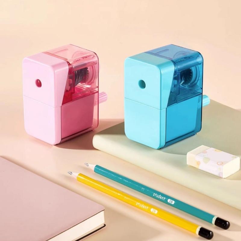 Classroom Manual Pencil Sharpener with Shavings Container, Auto Feeding In Adjustable Thickness Sharpener for Student