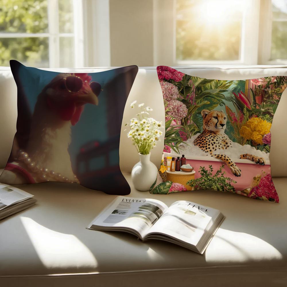 Interesting Animals Funny Cushion Cover Pillowcase Antidustmite Invisible Zipper Short Plush Sofa Cushion