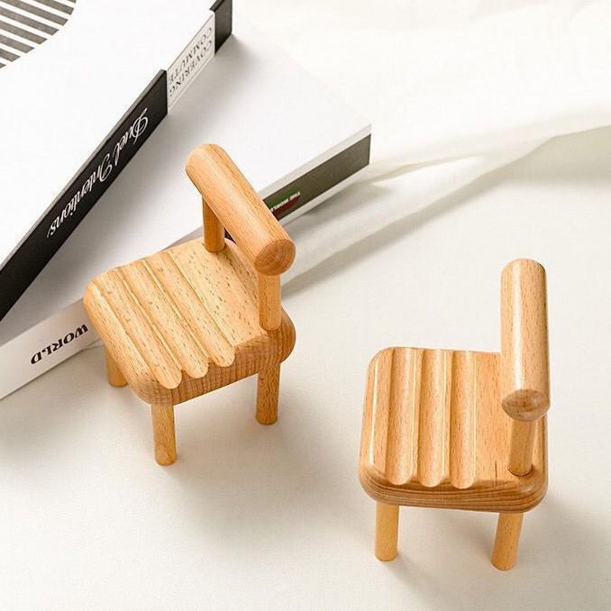 Beech Wood Phone Stand - Creative Chair Design, Lazy Holder, Cute Desk Ornament for Watching Videos