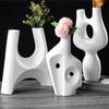 Abstract Art Geometric Ceramic Vase, Black and White Irregular Flower Ware, Living Room, Office, Hall Countertop Decoration