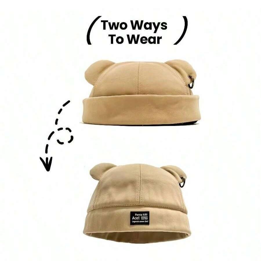 1pc Unisex Skullcap Beanie Rolled Cuff Hat No Brim Hats With Adjustable
