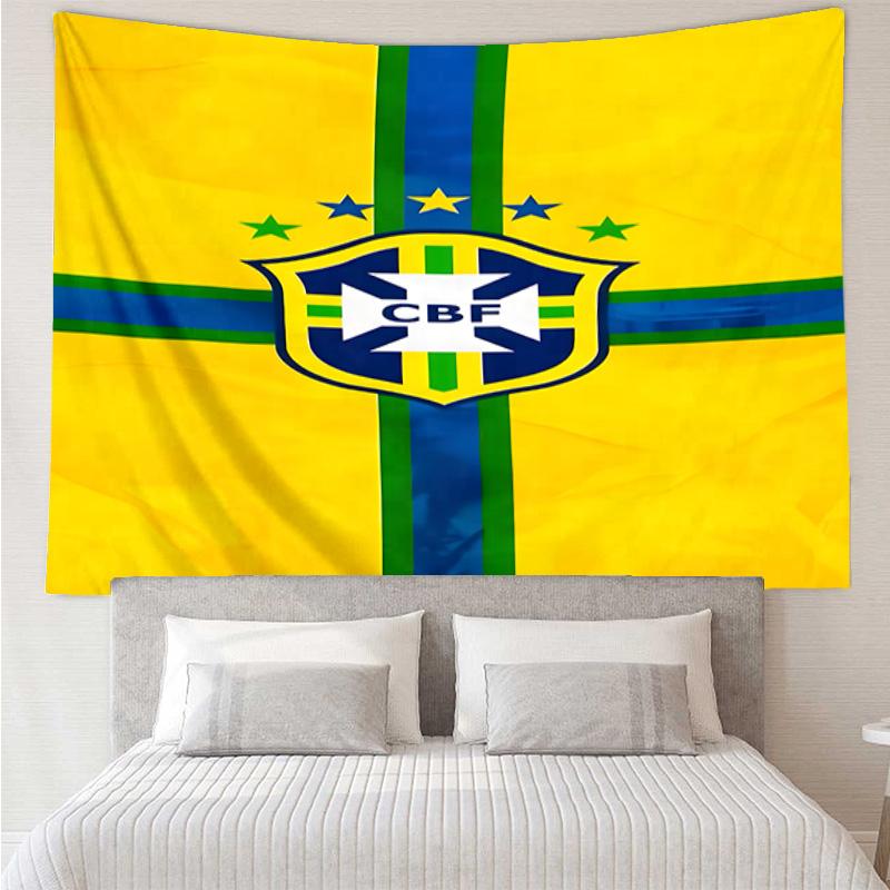 1PC Brazilian Football Emblem Printed Tapestry Room Decoration Wall Hanging for Living Room Bedroom, Dormitory, Birthday and Christmas Gifts