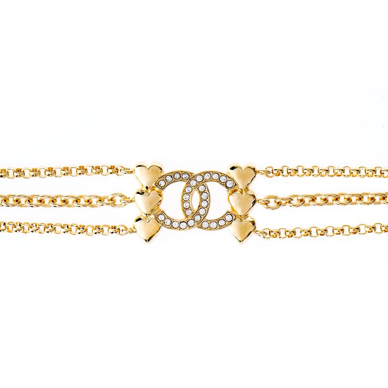 CHANEL Double C Fashionable and Elegant Double C Heart Shape Stacked Necklace Women's Gold