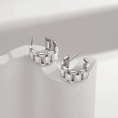 S925 Sterling Silver Stud Earrings Ins Minority Design Earrings C- Shaped Hollow Metal Earrings