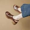 Fashion New Split Leather Summer Sandals Round Toe Sandals for Women High Heels Fashion Chunky Heels Sandal Platform Shoes Ladies Shoes