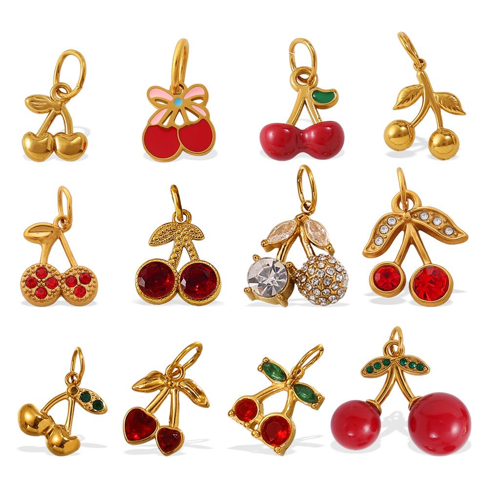 Stainless Steel Cherry Fruit Design Pendant for DIY Bracelets & Necklaces