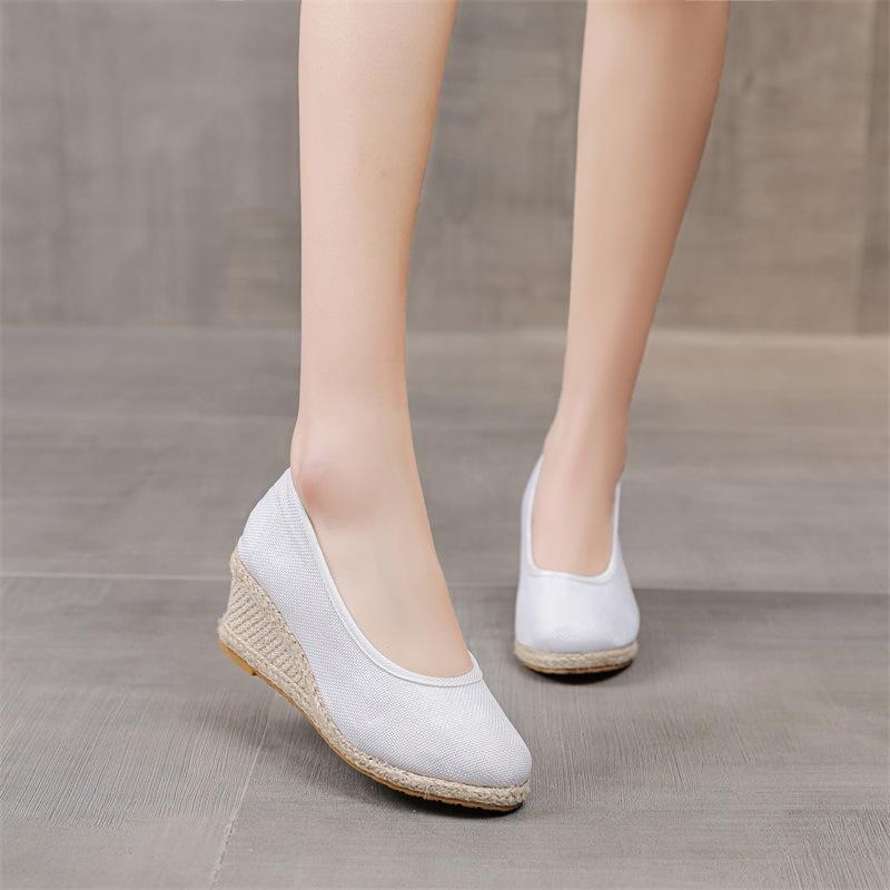 

Wedge heel women s shoes spring and autumn new shallow mouth Korean version high heel women s shoes work shoes pointed straw single shoes women 34