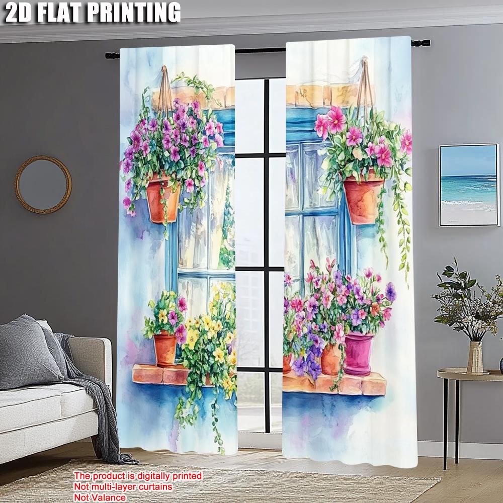 2pcs, Popular Curtain Panels 2D print Floral Window1 Polyester Easy Install (without rod) Stuff Clearance for Living Room &