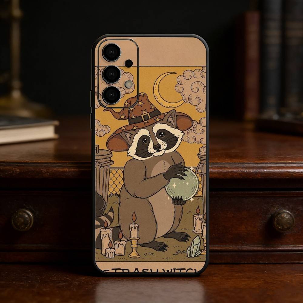 

Raccoon Tarot Art phone Case For Samsung S25,24,21,22,23,30,Ultra,20,Plus,Fe,Lite,Note Soft Black Cover Samsung S24