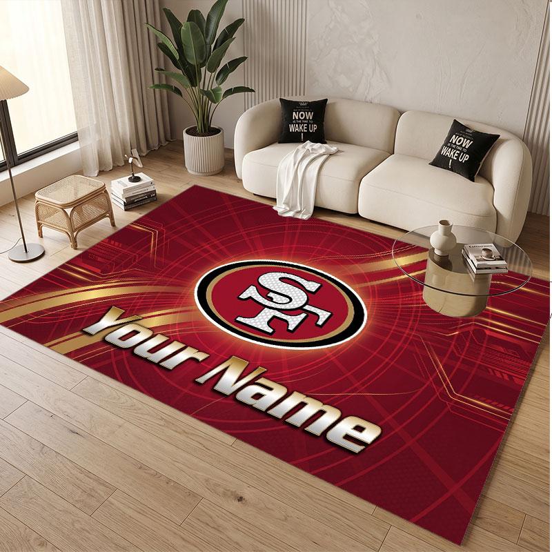 Custom Rug San Francisco 49ers Pattern Print Name Text Soft Non‑Slip Floor Carpet for Home Indoor Decoration