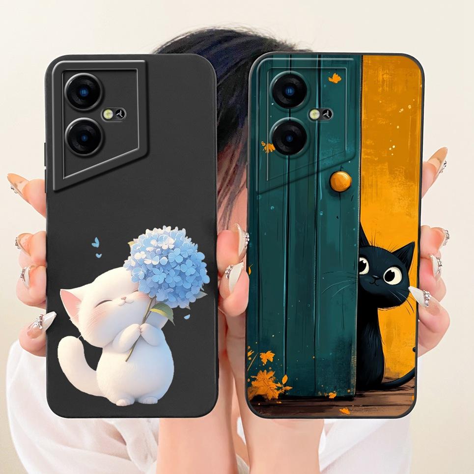 Phone Case For Tecno Pova Neo Neo3 LH6n LE6 Casing Liquid Silicone Cartoon Dragon Funny Cat Seabeach Pattern Back Cover