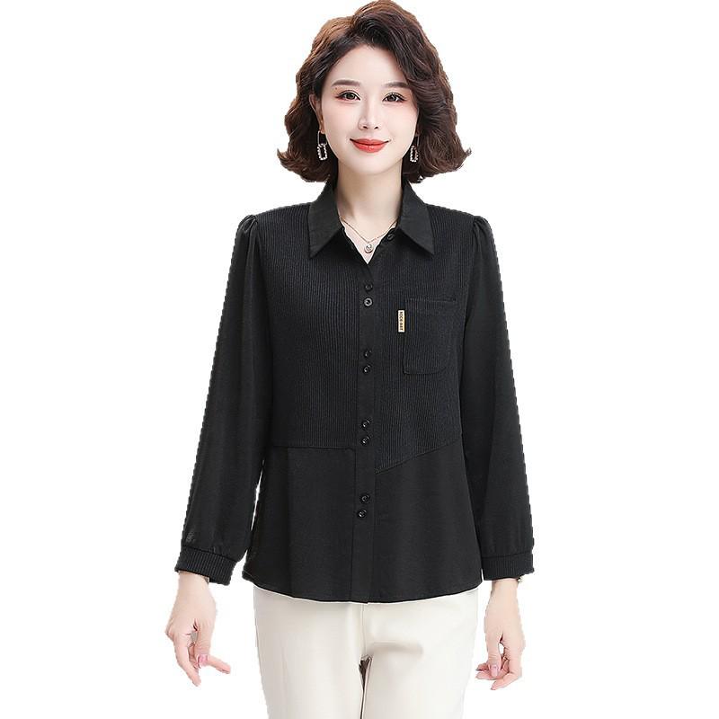Spring Casual Polo Neck Shirt for Middle-Aged Mothers (40-49)