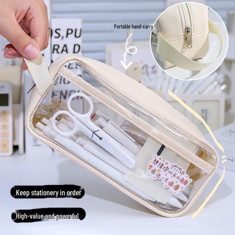 Transparent Waterproof Large Capacity Stationery Bag - Milk Salt Style Portable Pencil Case