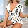 Women Plus Size Paisley Floral Print V Neck Short Sleeve Button Front Short Romper