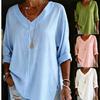 2026 Amazon European and American Cross-border Women's Clothing Street Fashion Solid Color V-neck Loose Top Long Sleeve Cotton and Linen Shirt