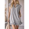 Spring Summer Women's Sleeveless V-Neck Zipper Ruffle Hem A-Line Dress with Double Pockets European American Style Casual Party Dress