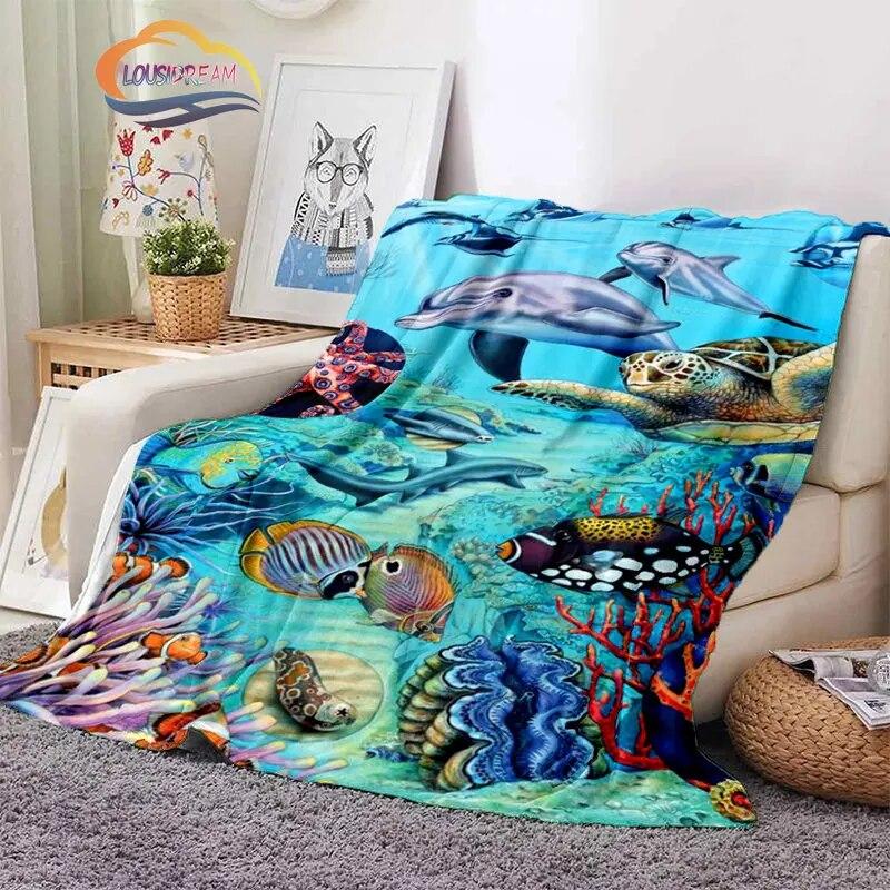Sea Animal World Series Blanket Cute Oceanic Dolphins Super Soft Delphinids Pattern Sofa Bed Children's