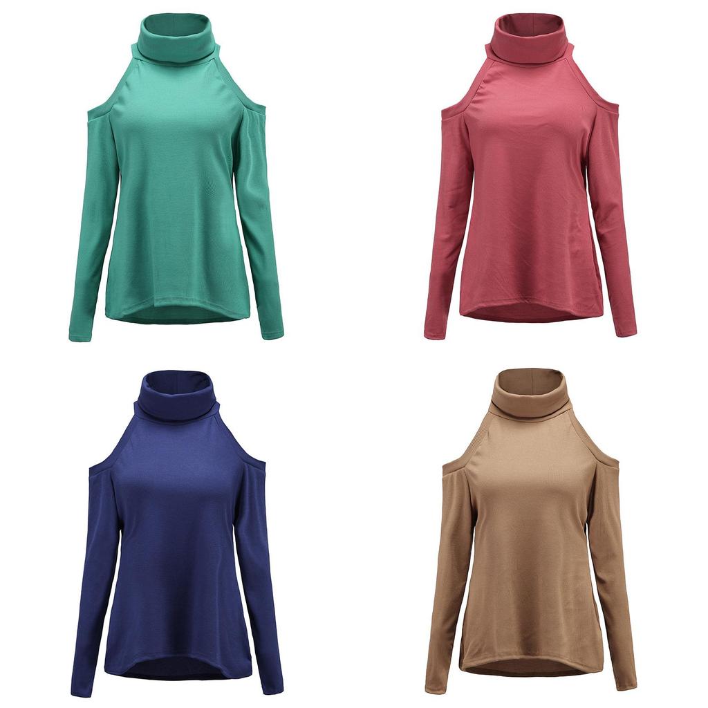 Knit T Shirt For Women With Off Shoulder Design And High Neck Casual Top For Daily Wear