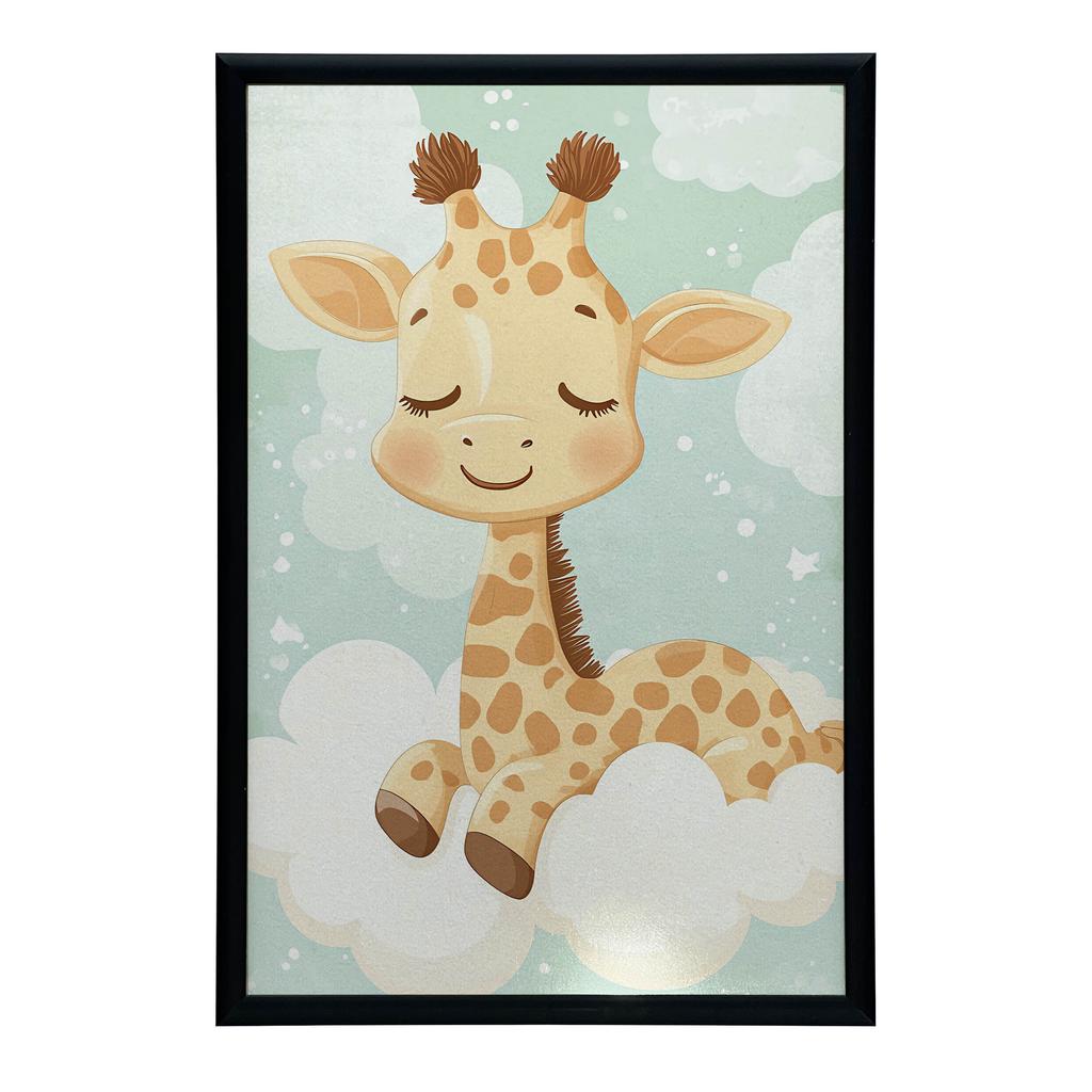 Plakat Żyrafa Na Chmurce Plakat Żyrafa Na Chmurce, 30X40 Cm, Rama Drewniana Jasny Dąb, Papier Matowy 230 Gsm