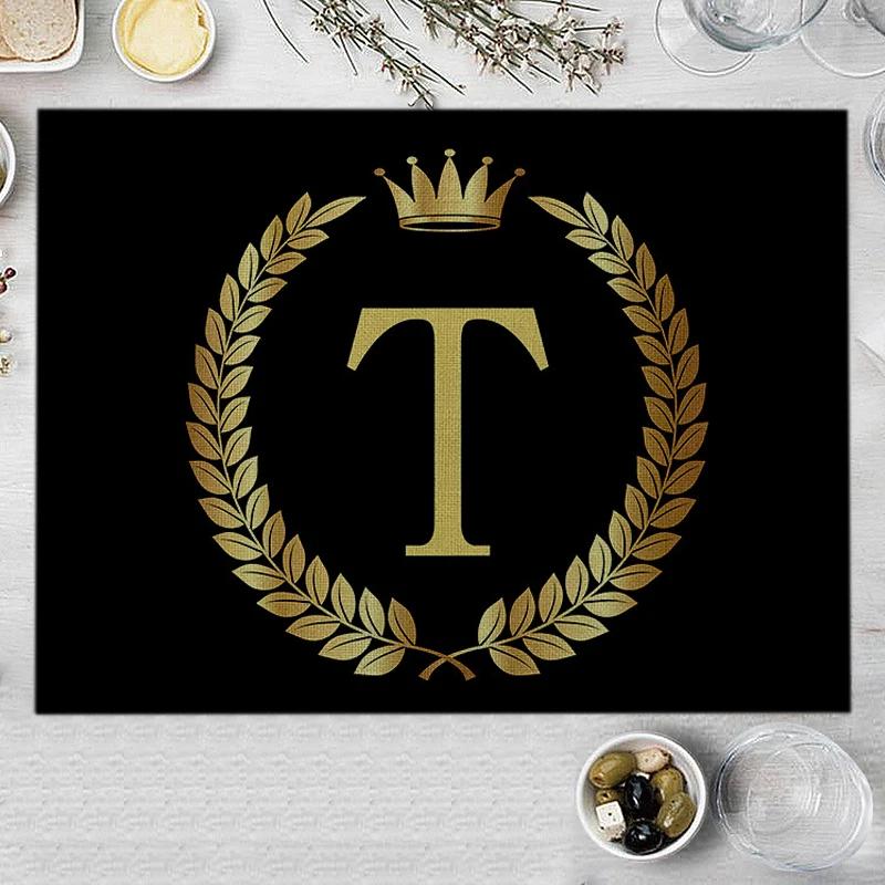 1PC Home Decor Black Gold Letter Printing Linen Placemat for Dining Table Drink Coaster Home Decoration Modern Kitchen Cup Pads