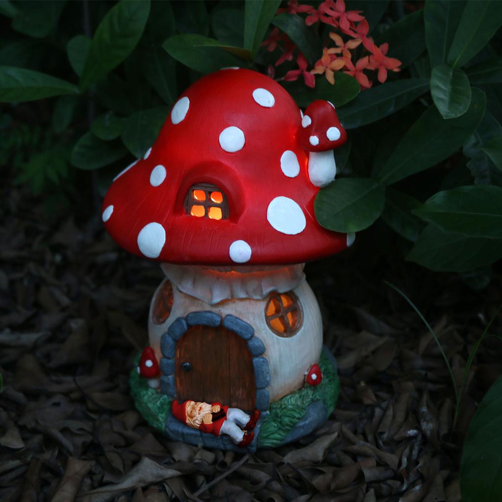 Mushroom butterfly house resin solar light, suitable for garden, courtyard, lawn, doorway, pond, balcony, window sill, special g