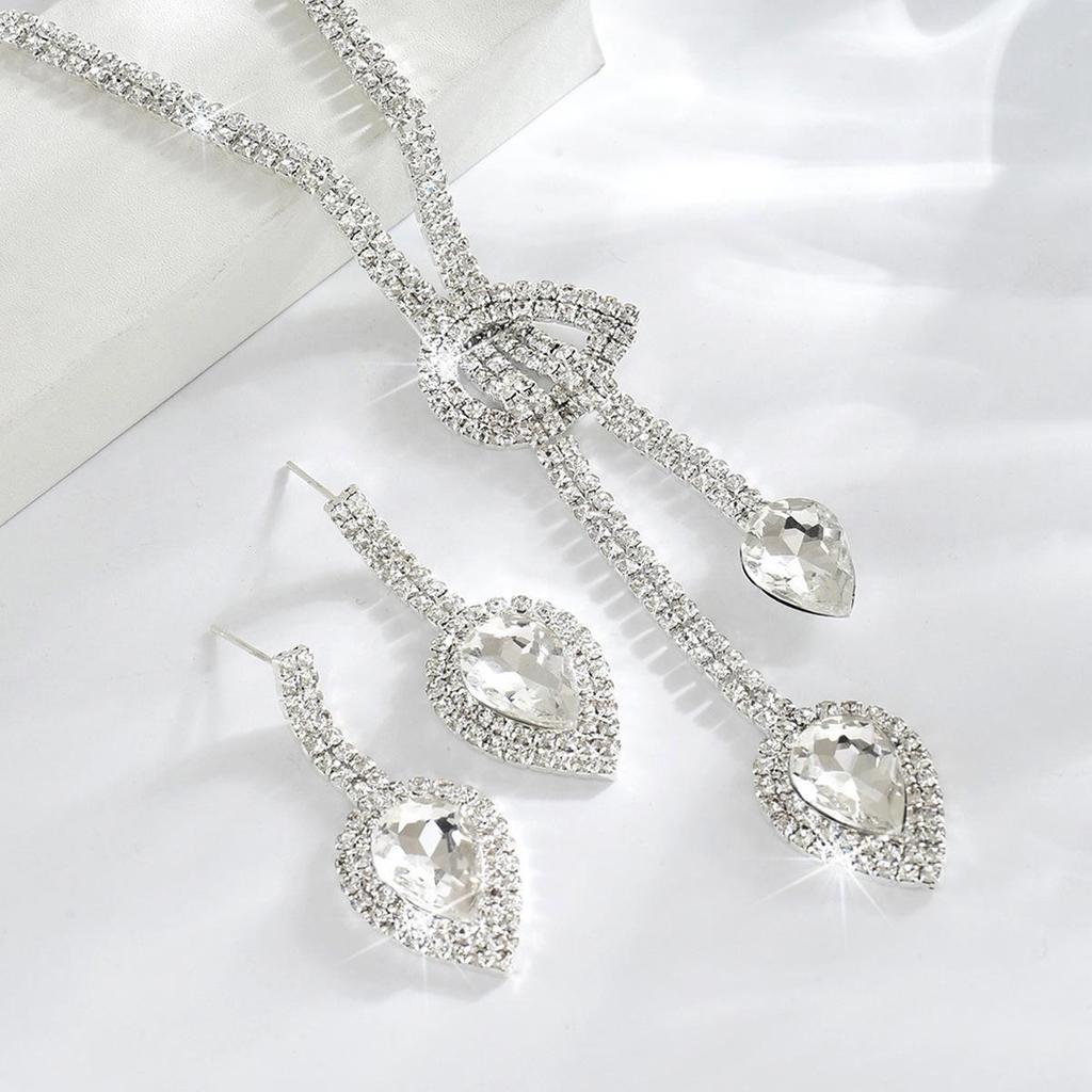 Elegant Rhinestone Necklace and Earring Set - European & American Style Bridal Jewelry Accessories