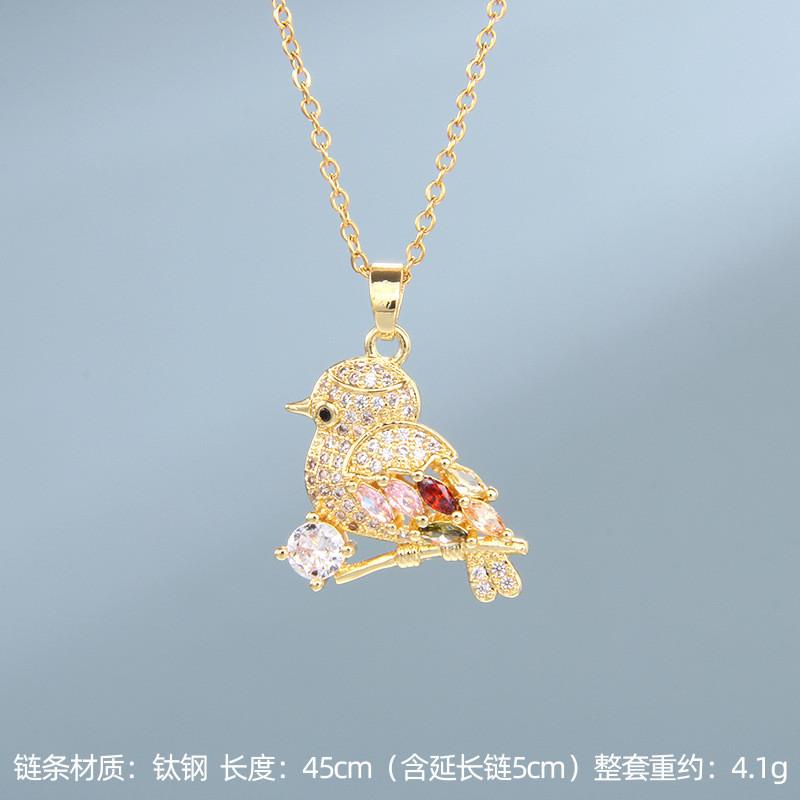 Light Luxury Zircon Owl Kingfisher Pendant Necklace Stainless Steel New Design Bird Choker Jewelry Party Gifts For Women Girls