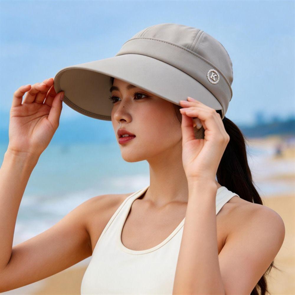 New Removable Cap Top Women's Summer Hat Anti-UV with Zipper Sun Hats Foldable Big Brim Cycilng Cap
