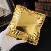 Fruit Serving Plate Metal Storage Tray Vintage Gold Square shape Carved patterns Decorative Plate Dessert Display Holder