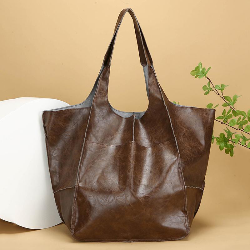 Retro Super Big Shoulder Bag Female Solid Color Hand Bags For Women Soft Leather Casual Shopper Underarm Tote Bag