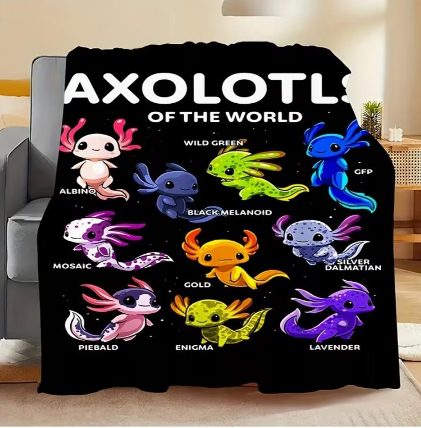 Axolotl Themed Decor Throw Blanket - Glam Style, Machine All-Season Multipurpose for Sofa, Bed, Office, Camping - Perfect Gift