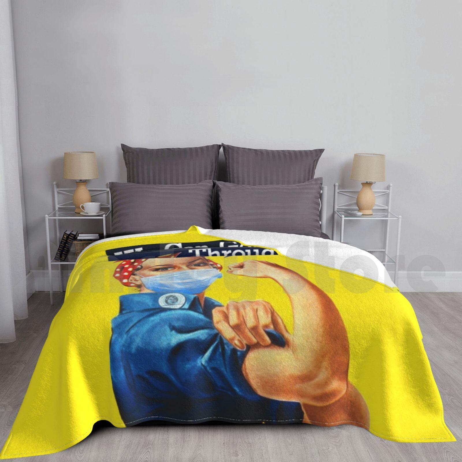 Rosie The Riveter We Can Get Through This! Blanket Fashion Custom Rosie The Riveter Reminder Positive Thoughts We Size: 75*100cm, Weight: 230 GSM
