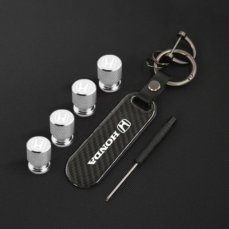 AAAKS1 Motorcycle Carbon Fiber Key Chain +Wheel Tire Valve Caps Set for Mugen Power Honda Civic Accord CRV Hrv Jazz Styling Accessories