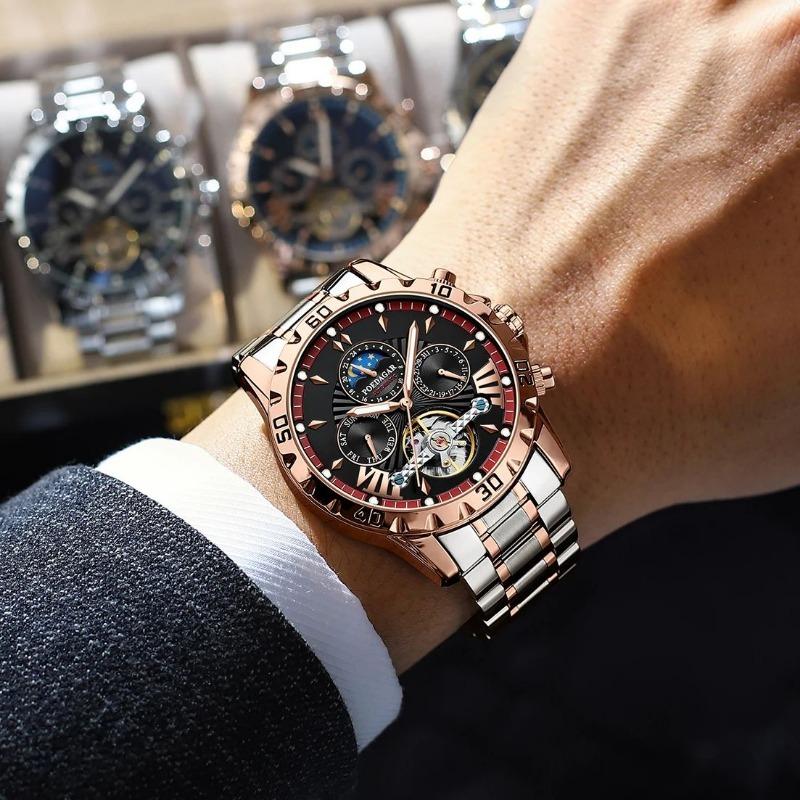 POEDAGAR Luxury Men Watch Luminous Waterproof Hollow Tourbillon Male Clock Week Date Business Automatic Mechanical Watches