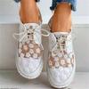 Sommer Gänseblümchen Bestickt Rundkopf Gestrickt Bequem Flache Schuhe Schnürer Mesh Einzelne Schuhe Sommersandalen