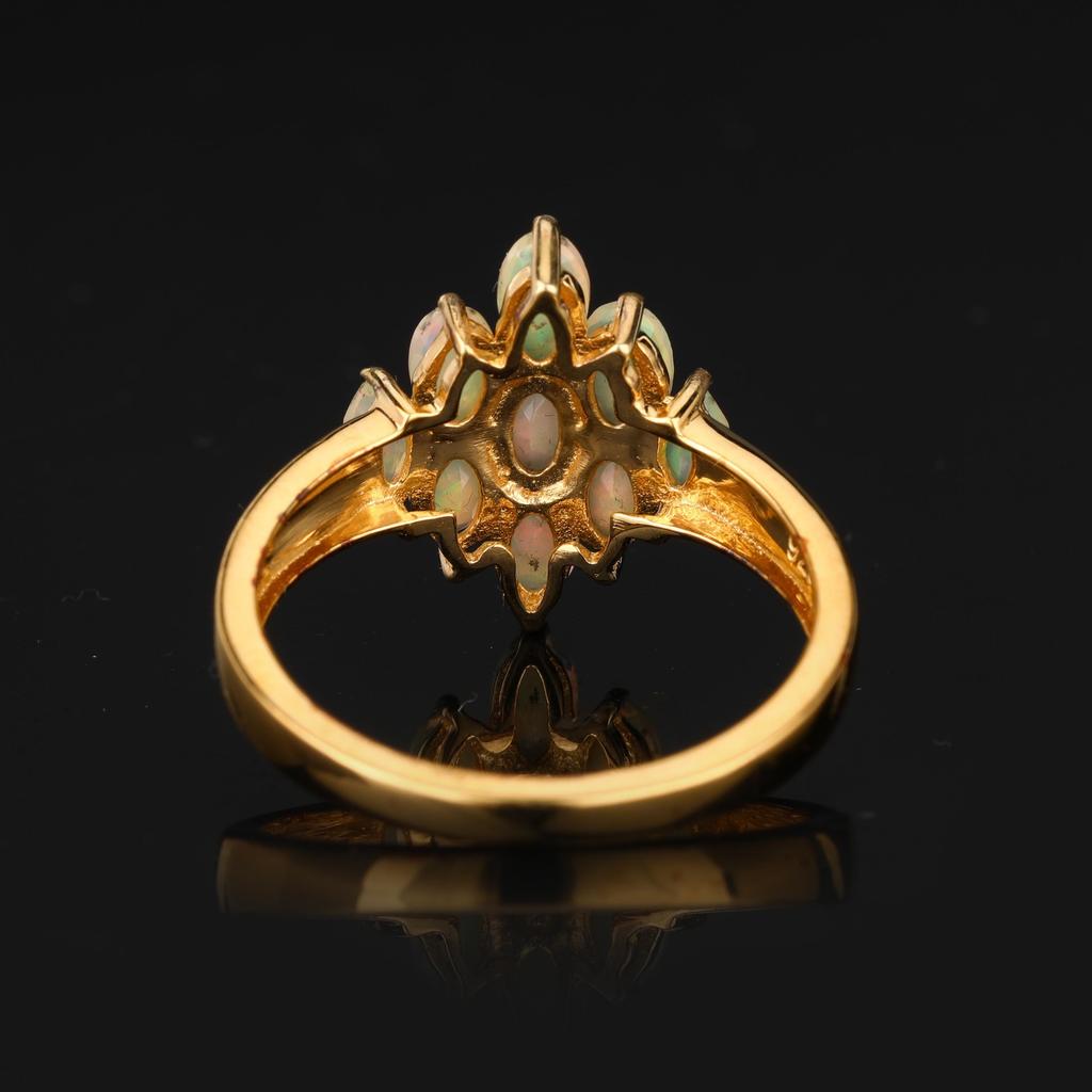 Natural Ethiopian Opal Ring 925 Sterling Silver Gold Plated Fine Jewelry