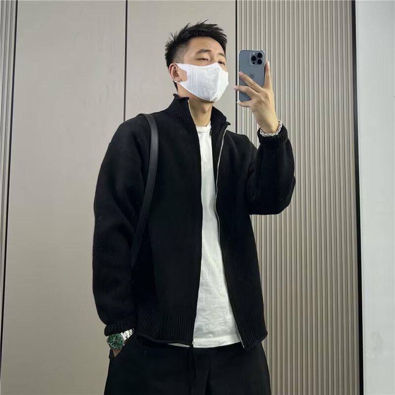 

Men s Trendy Knit Cardigan: Letter Print, Solid Color, Japanese-Inspired, Versatile Jacket for Autumn-Winter 3XL [80-85 kg] чорний