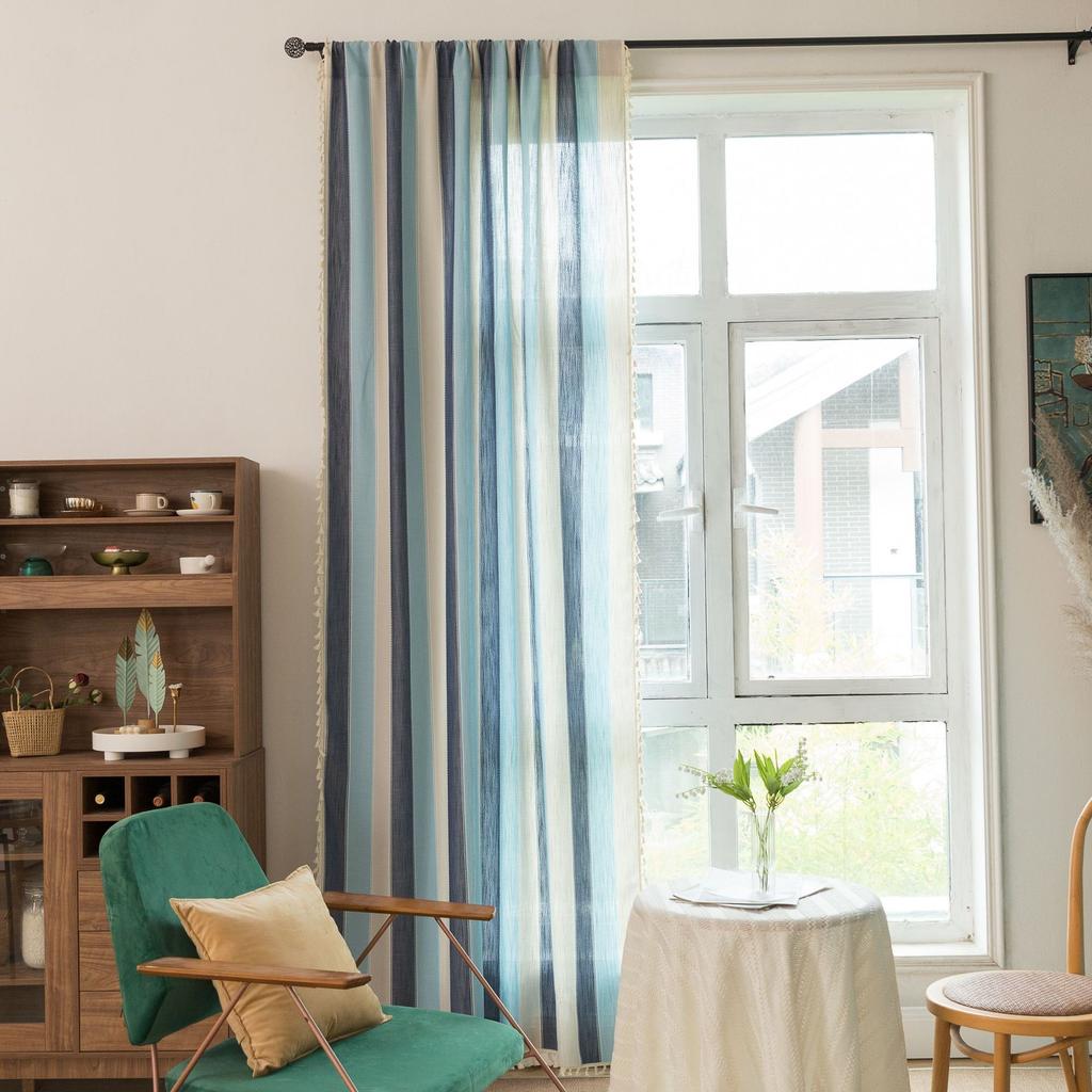 Long Stripe No Punching Bedroom Kitchen Living Room Floating Curtains Finished Small Curtains Partition Curtains