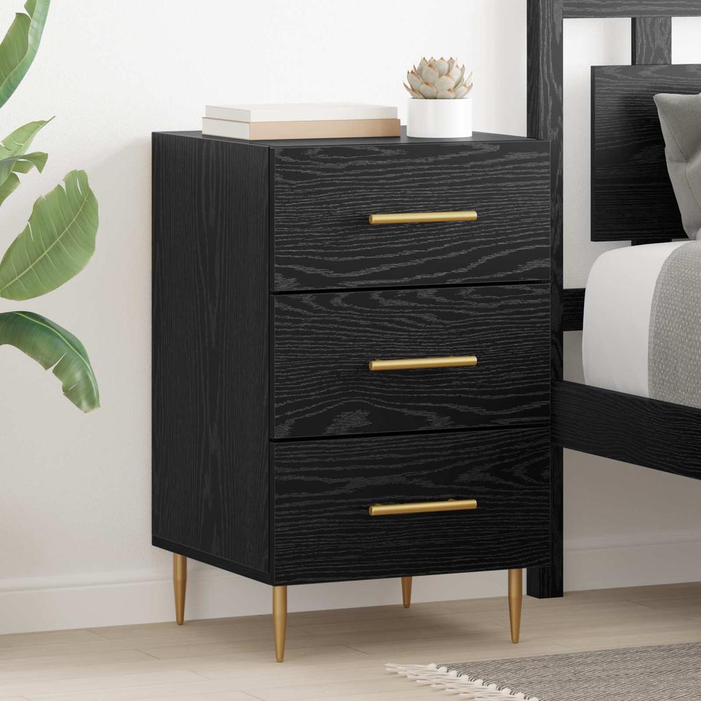 Nightstand Black Oak Effect 40 X 40 X 66 Cm Engineered Wood