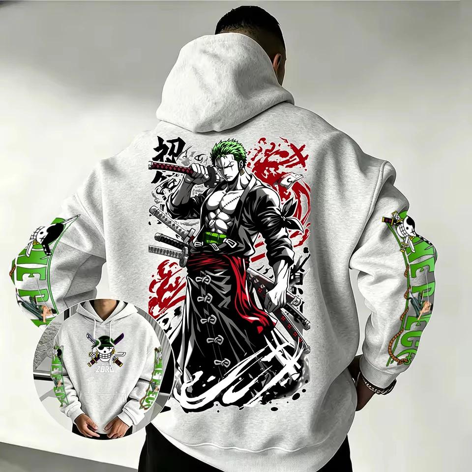 Roronoa Zoro Anime Grafická oboustranná mikina s potiskem rukávů Pánská