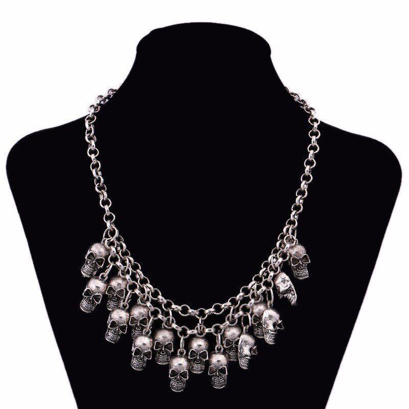 Fashion Style Personalized Hip Hop Punk Exaggerated Double-Layer Skull Cross Necklace for Women Gothic Lolita Ornament