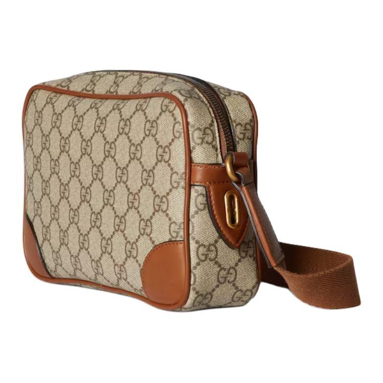 Gucci GG Emblem Leather Trim Shoulder Bag Extra Mini Men's Beige & Dark Brown 821216-FAED3-9786
