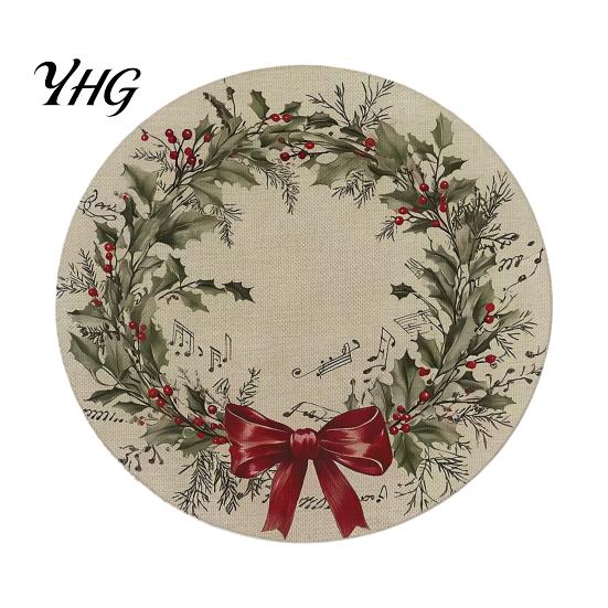 Non Slip Kitchen Decor Round Christmas Placemat, 14 Inch Festive Pattern Anti Tabletop Protector, Scald Table Cover Heat Insulation Place Mat