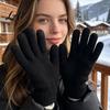 Cold Weather Accessories for Men Women Winter Thermal Gloves Women Thickened Velvet Lined Mittens Knit Five Finger High Elasticity with Elastic Rib