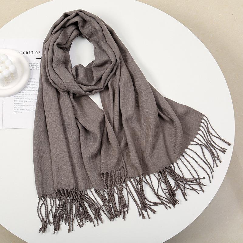 Scarf women's autumn and winter solid color soft waxy atmosphere simple and versatile winter imitation cashmere warm shawl women's fringed scarf