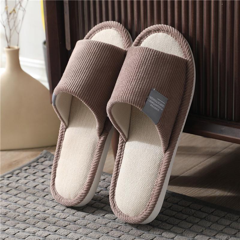 Four Seasons Linen Slippers Women's Home Cute Autumn and Winter Non-slip Sweat-absorbing Cotton and Linen Cloth Couple Floor Slippers Men