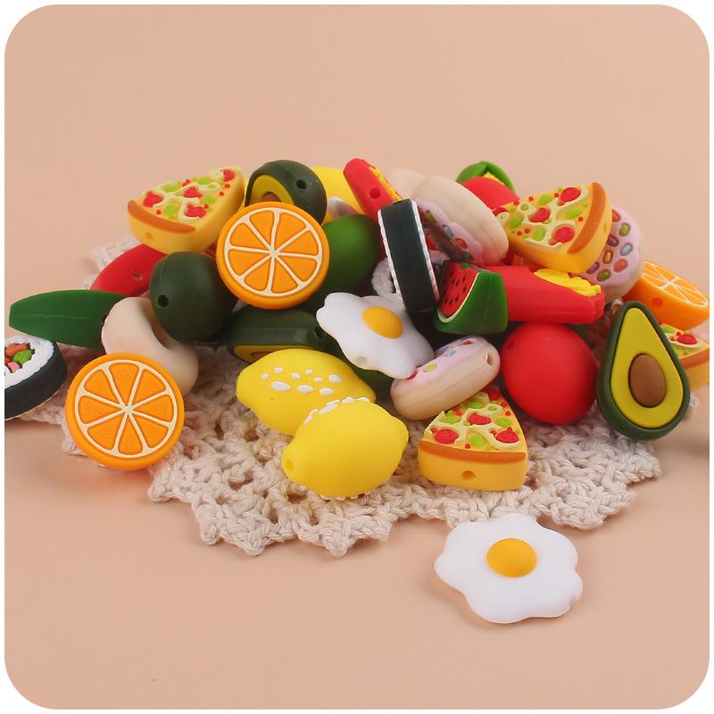 1PC New Cartoon Fruit Silicone Beads for Baby DIY Pacifier Chain Bracelet Toy Teething Baby Feeding Stroller Accessories