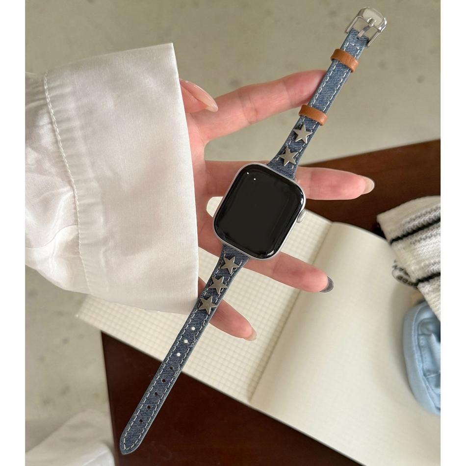 Star Rivet Denim Canvas Leather Bracelet For Apple Watch Band Series 11/10/9/8/7/6/Ultra iWatch Strap 49/46/45/44/42/41/40/38mm