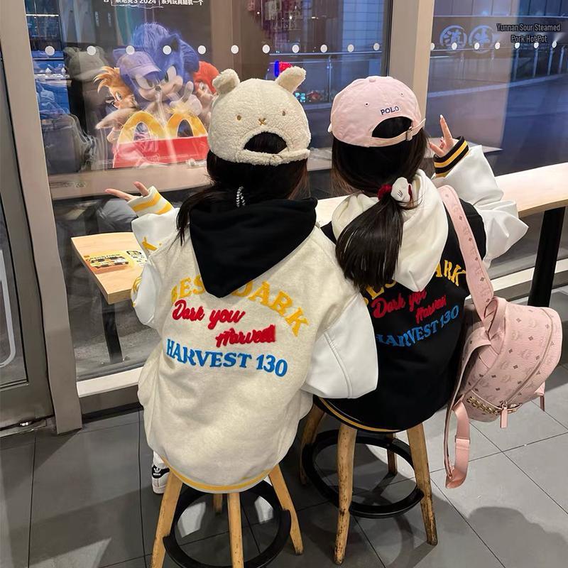 Women's Embroidered Letter Guochao Baseball Jacket - Color Block, Loose Fit, Ideal for Spring & Autumn, Suitable for Middle & High School Students