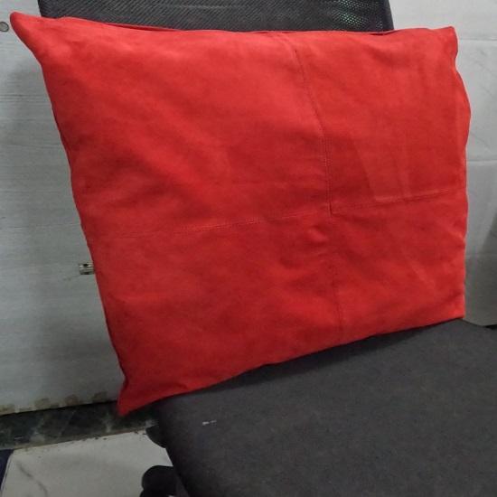 NOORA Genuine Lambskin Red Suede Leather Cushion Cover, Dining Cushion, Leather Car Seat Cover, Leather Throw Case, Gift Pillow Case